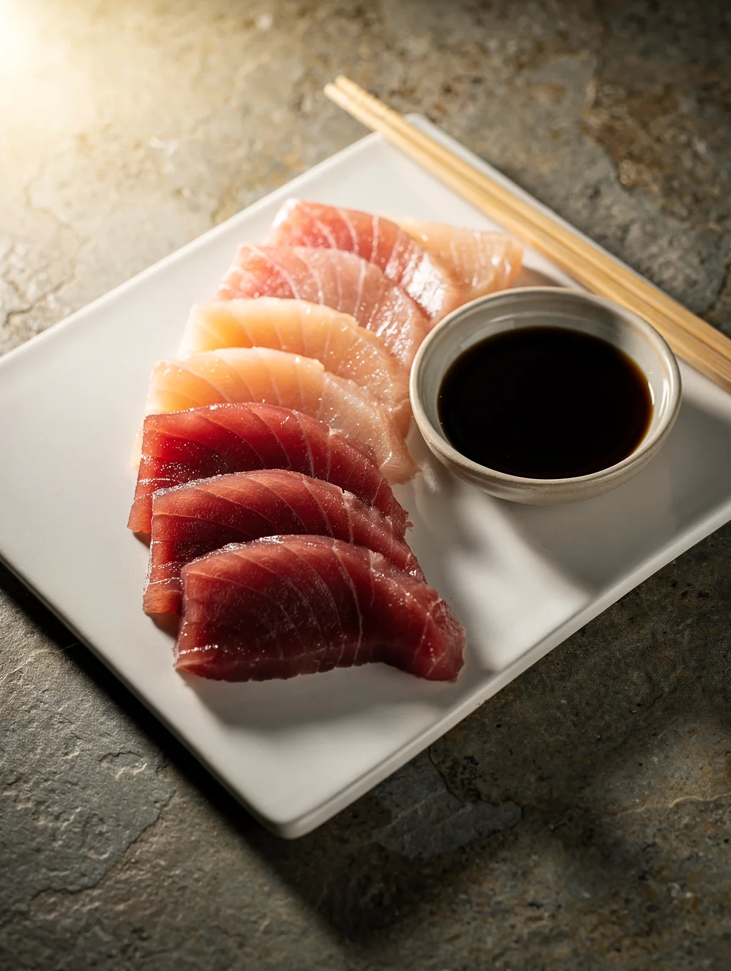 Delicate slices of yellowtail sashimi with vibrant citrus accents and fennel